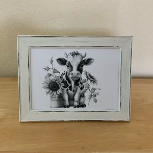 Farmhouse Cow and sunflowers picture 5x7 w/frame